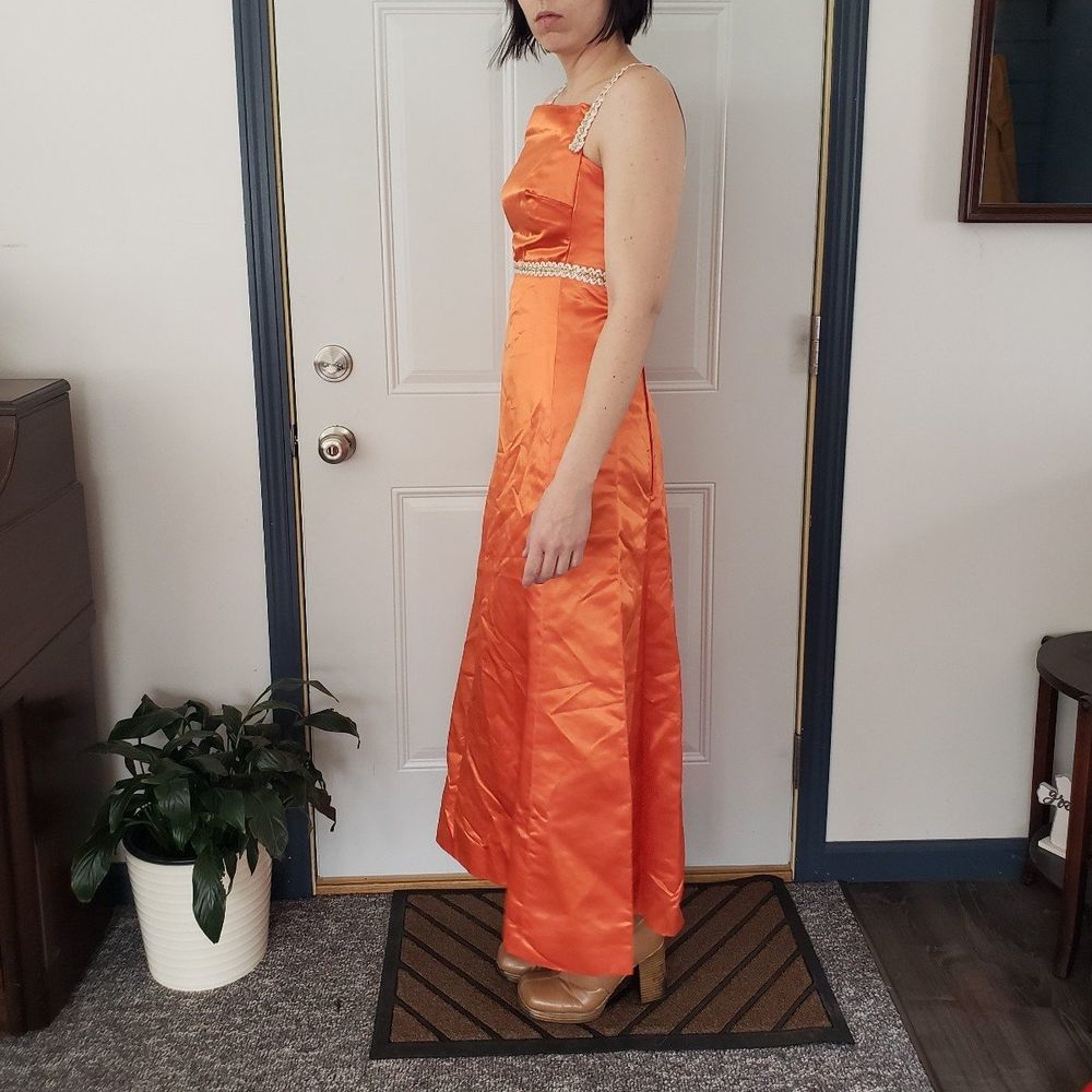 70s Handmade Orange Satin Dress and Jacket - Picture 2 of 5